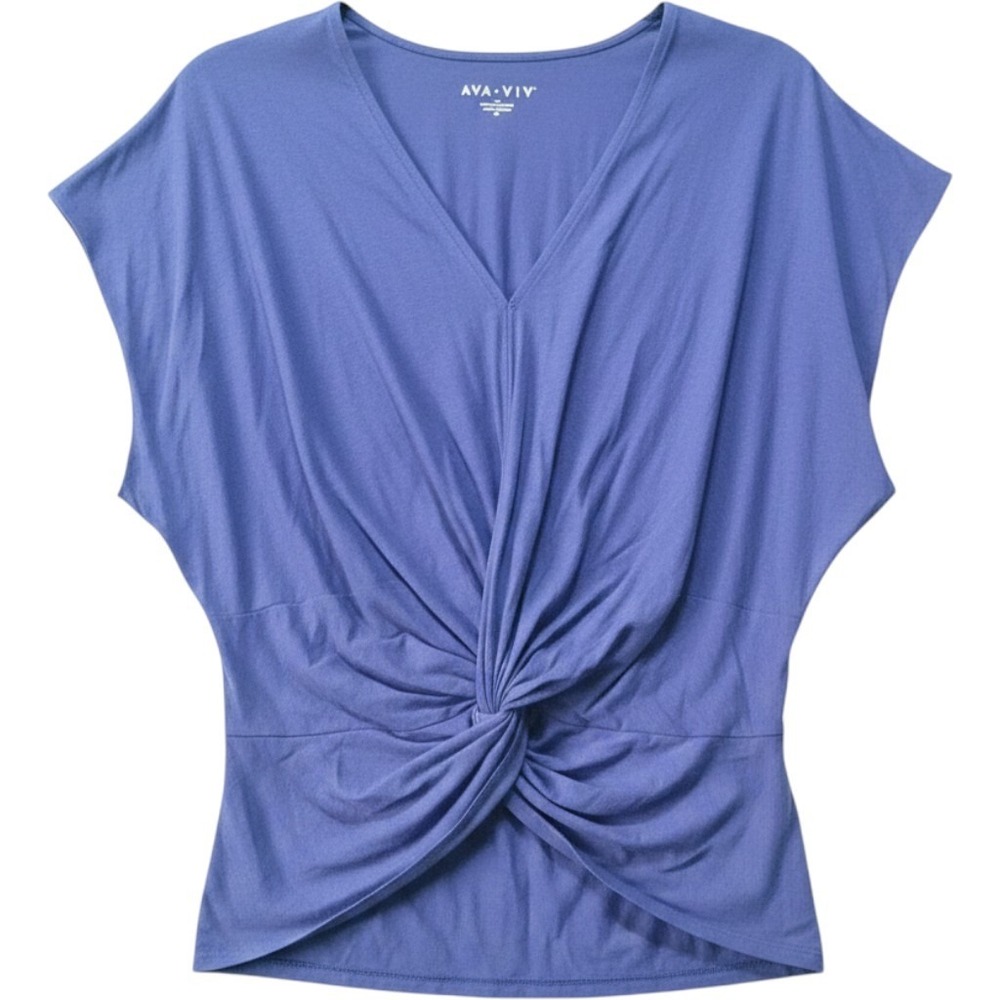 Ava & Viv short sleeve purple surplas twist v neck top faux wrap plus 1X